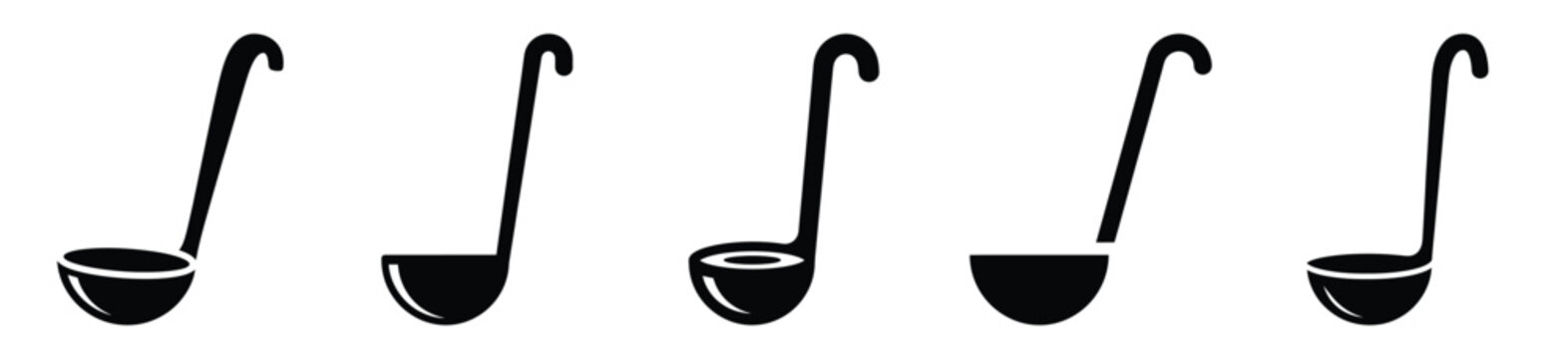 Collection of  soup ladle silhouette icon set. cooking vector icons illustration