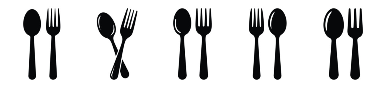 Collection of  spoon and fork silhouette icon set. cooking vector icons illustration