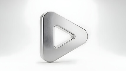 Sleek metallic play button icon symbolizing media playback and digital entertainment controls in a clean minimalist design, representing start and forward functions