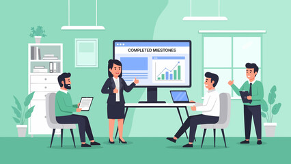 Fototapeta premium Business Team Discussing Data on Computer Screen.