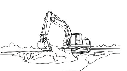 Excavator digging into a pile of dirt on a construction site