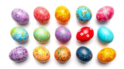 Colorful decorated eggs beautifully arranged for Easter celebration, exuding a sense of joy and festivity