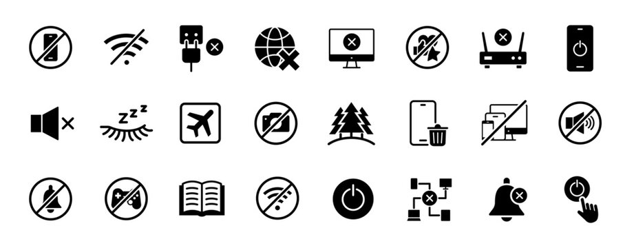 Digital detox icon set. Tech detoxification and offline symbol. Vector illustration.