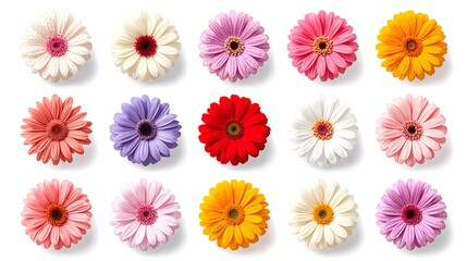 a vibrant array of various gerbera daisies, each showcasing its unique color and intricate details, bringing a sense of freshness and elegance