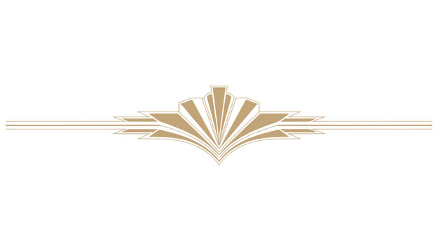 Golden Deco fan shape with horizontal lines on white background