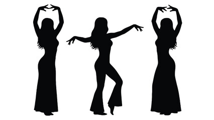 Silhouettes of women dancing in elegant long dresses