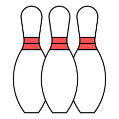 Simple Outline Three Bowling Pins with Red Stripes Illustration