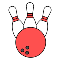 Flat Design Strike Bowling Ball with Three Pins Sport Illustration