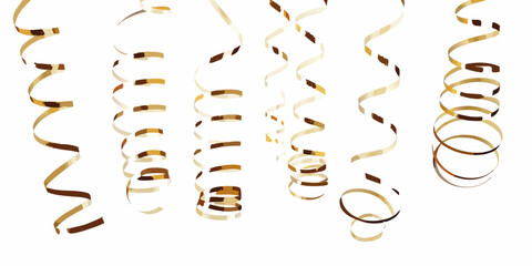 Golden streamers and ribbons cascading down on a white background © Kopil