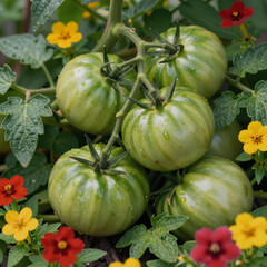 Vibrant green tomatoes promise a fresh summer harvest in the garden