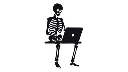 Skeleton working on laptop computer
