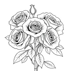 Elegant Rose Bouquet Line Art Botanical Illustration