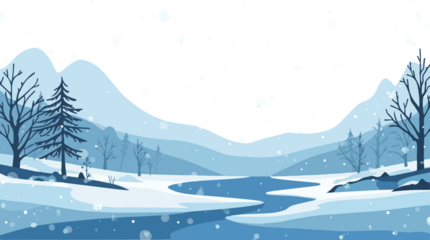  template winter emotional illustration, featuring a serene and icy landscape with snowflakes gently falling, in a flat design style, with a predominantly