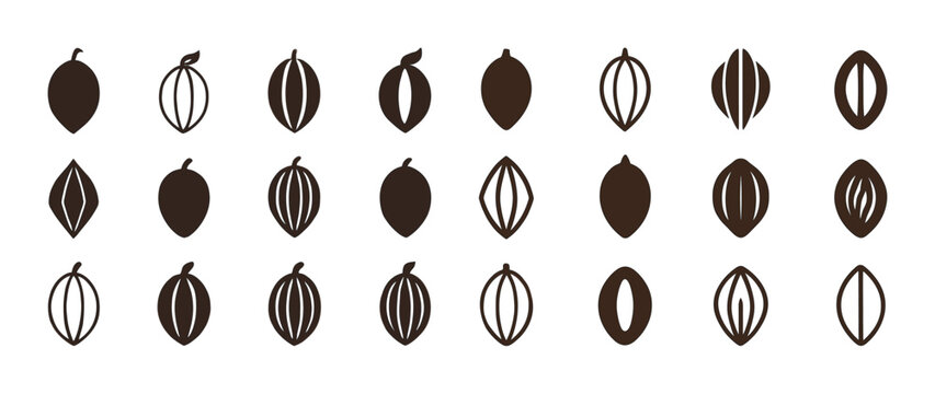 Silhouette and outline walnut designs in a seamless pattern