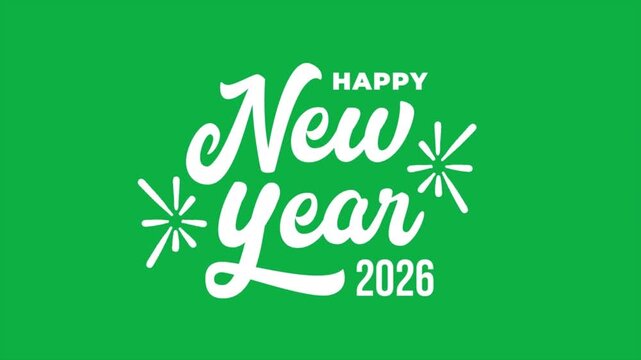 Happy New Year 2026 green screen text animation isolated background chroma key festive holiday celebration greeting video overlay template