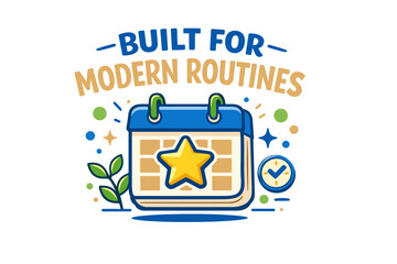 Built for modern routines: illustrated calendar with star and clock elements