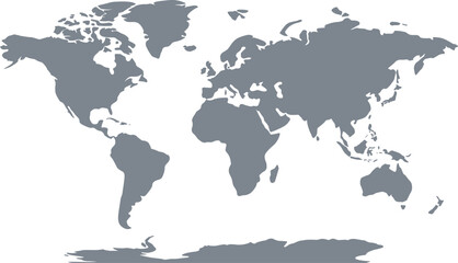 World map silhouette, global geography outline, minimalist continents, grey map vector, educational resource, neutral design, international layout, blank earth illustration © Rahul Creatives