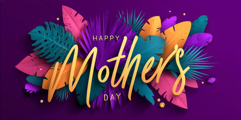 Happy Mother's Day Vibrant Tropical Leaves Card