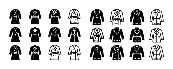 Obraz premium Collection of stylish black and white coat icons with various de