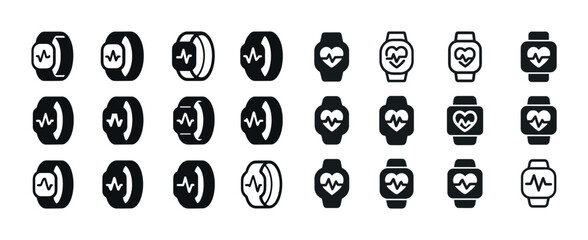 Set of smartwatch heartbeat icons in various styles and designs