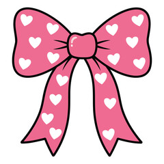 Valentine Pink Ribbon Bow with Heart Pattern Vector Illustration Design.