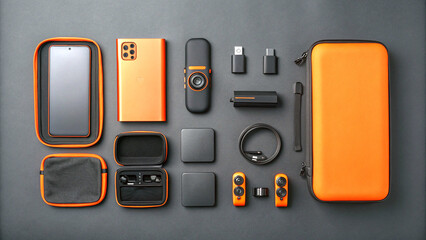 Tech accessories in bold flat lay