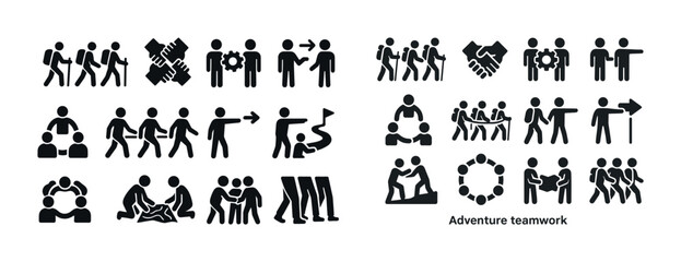 Fototapeta premium Black silhouette icons of teamwork and collaboration activities