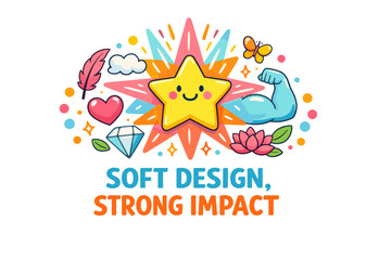 Cartoon star and iconic symbols with soft design and strong impact