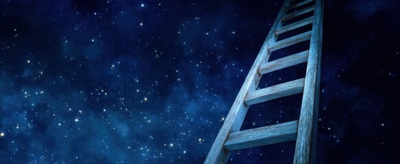 The Ladder Reaching Into a Star Filled Night Sky Symbolizing Dreams and Ascent