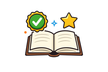 Open book with star and checkmark icons for achievement and learning