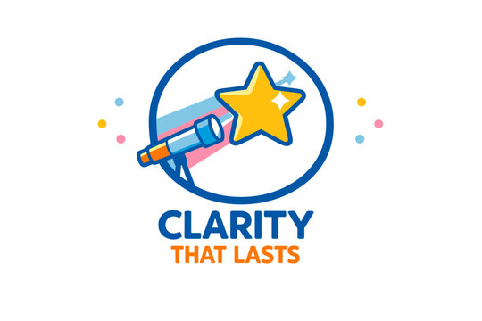 Colorful logo with telescope and star symbolizing lasting clarity - Powered by Adobe