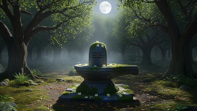 Mystical Shiva Lingam Under Moonlight A Serene Depiction for Mahashivratri Celebrations and Spiritual Reflection