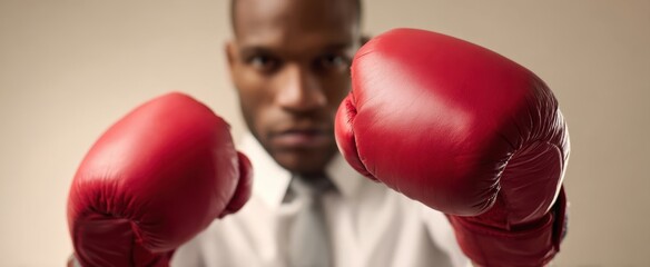 The Boxing Gloves in Focus Held by Professional in Shirt and Tie