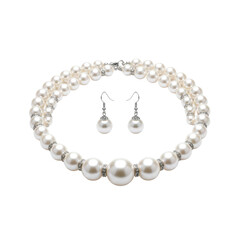 Obraz premium Elegant pearl jewelry set featuring a matching necklace and earrings on isolated transparent