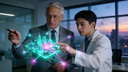 A futuristic city model augmented reality mixed digital hologram smart urban planning innovation collaboration business meeting research lab professionals analyze glowing 3d city mixed reality smart - Powered by Adobe