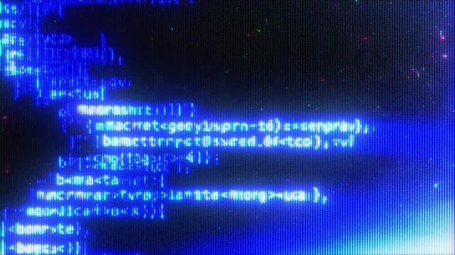 4K Glitch code screen animation, digital data distortion overlay, programming interface interference, cyber signal error visual effect layer
