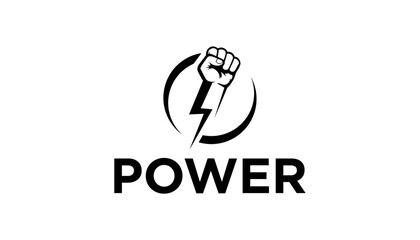 Power logo flash energy lightning Fist male hand, proletarian protest symbol. Power sign