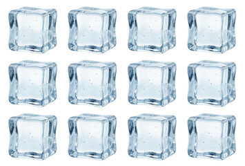 Obraz premium A collection of multiple transparent ice cubes with realistic details isolated on a clear background