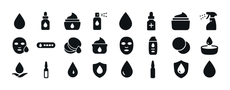 Black silhouette icons of skincare products and beauty items