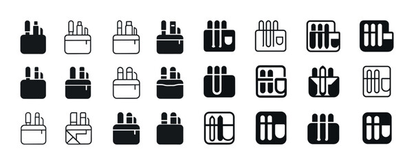 Diverse makeup organizer icon set in black and white