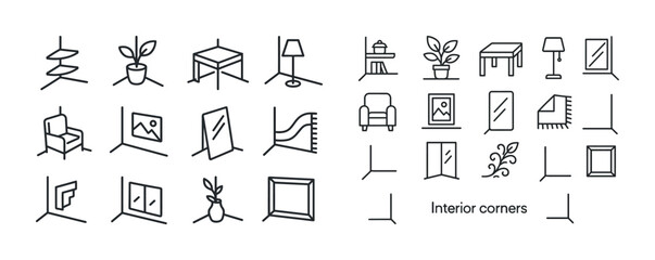 Fototapeta premium Minimalist interior corner illustrations with furniture and deco