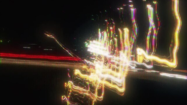 4K Glitch light trail animation, digital signal smear distortion overlay, abstract motion streak interference, cyber visual effect layer for graphic systems