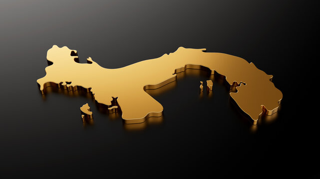 Panama gold stone map on black background 3d illustration