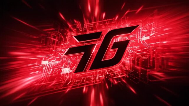 A stunning abstract illustration with dynamic red light bursts showcasing a modern digital logo in a futuristic style.