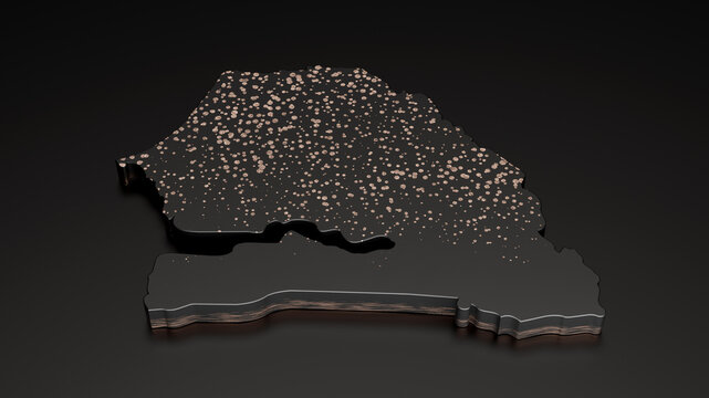 Senegal Black stone texture map isolated on black with shadow. 3d illustration
