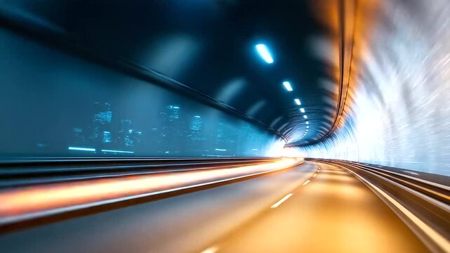 Speed light tunnel abstract background with motion blur effect, velocity visualization, fast data transfer, digital highway, futuristic corridor, dynamic perspective, neon trail li