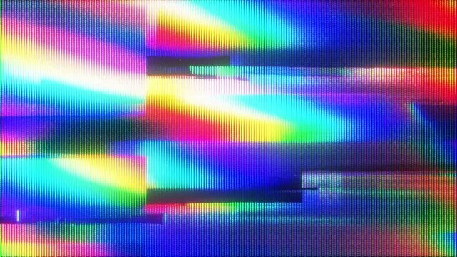 4K RGB glitch distortion animation, digital signal breakup overlay, chromatic noise interference, abstract screen artifact visual effect layer
