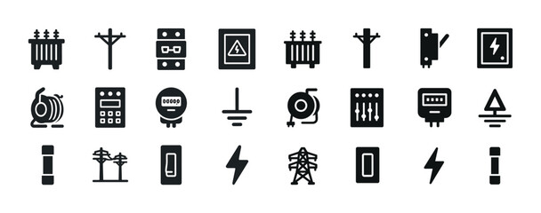 Electrical symbols collection: transformers, power lines, meters