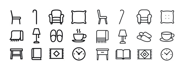 Minimalist home: chairs, pillows, decor, clocks, lamps, books