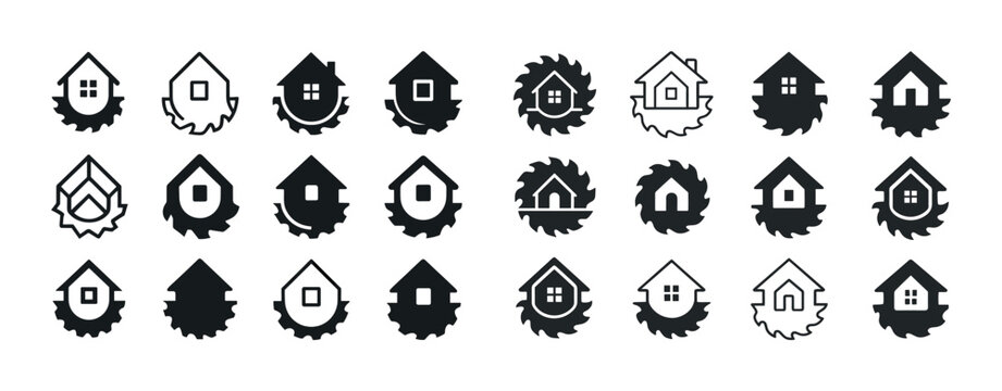 Set of saw blade and house icon designs